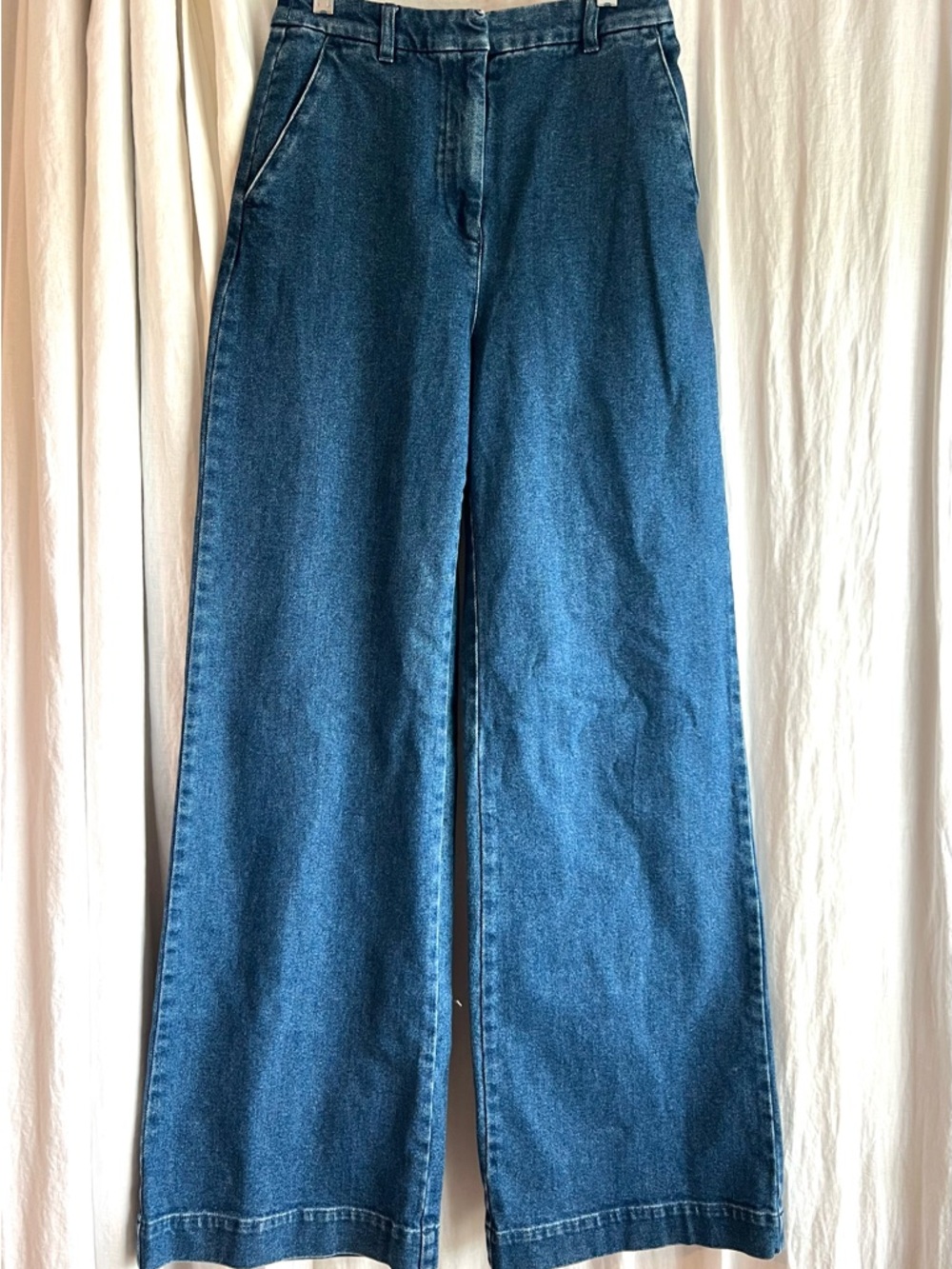 Sezane Wide-Leg Flare Jeans in Deep Blue Denim